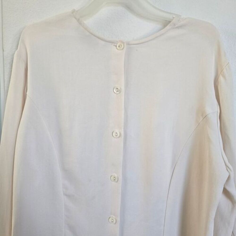 Studio 121 Cream Beige 100% Silk Longsleeve Blouse Top Sz 2 Quiet Luxury Vintage - Picture 7 of 12